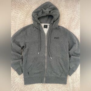 Superdry Gray Zip-Up Hoodie | Fleece Lined | Medium
